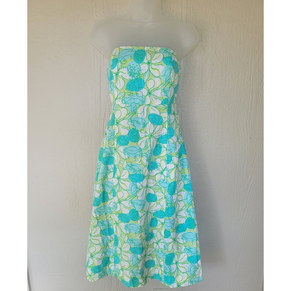 Lilly Pulitzer Guava Green Crab Cake Strapless Summer Vacay Dress Women's Size 6